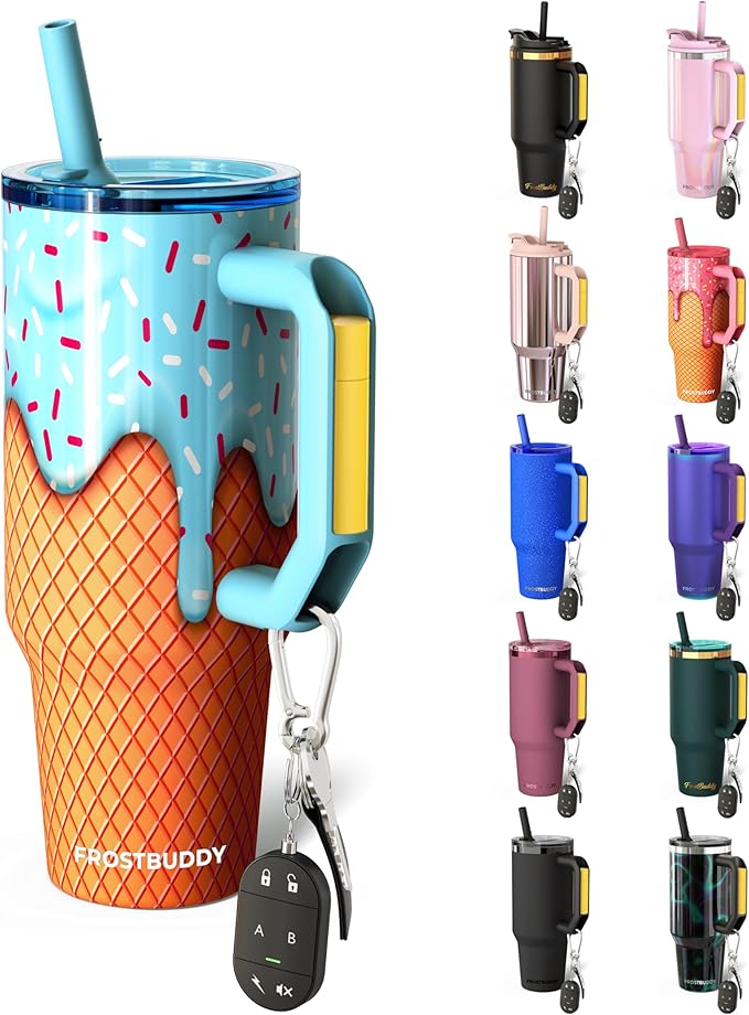 Thicc Buddy - 40 oz Stainless Steel Vacuum Insulated Tumbler with Lid and Straw for Water - Travel Mug Cupholder Friendly - Gifts for Women Men Him Her (Blue Ice Cream)