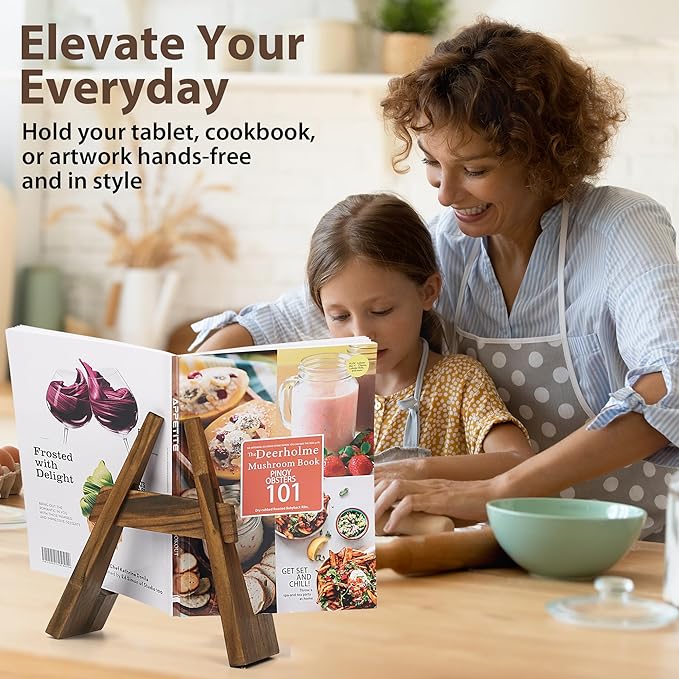 Wooden Plate Stand, 9 Inch Decorative Ornament Display Stand, Plate Holders for Displaying, Picture Frame Holder Stand, Cookbook Stand for Recipe Books, Photos & Collectibles