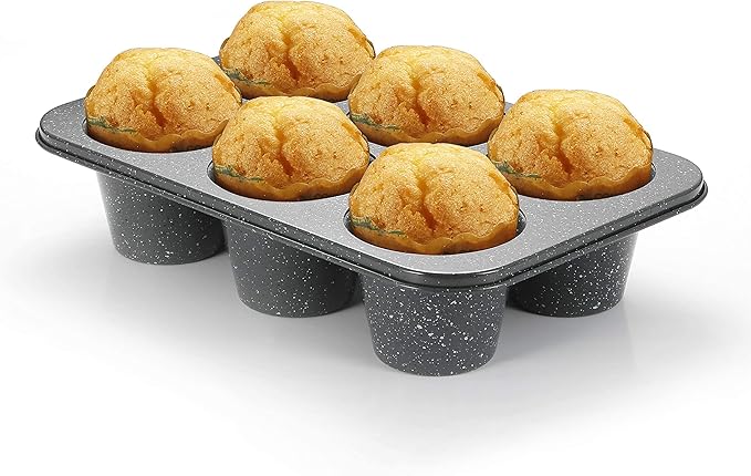 Monfish Jumbo Deep Muffin Pan 6 Cup Carbon Steel Gray Stone non Stick Coating Muffin Tin 3.5diax3inch cup