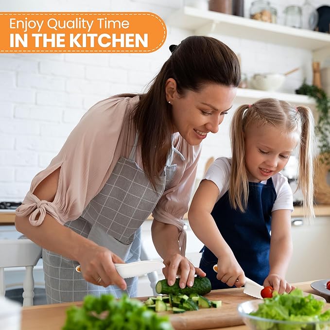 Zulay 3-Piece Kids Knife Set for Real Cooking & Baking - Toddler Knives for Cutting Fruits, Veggies, & Cake - Children’s Montessori Knife with Serrated Edges - Safe & Fun Lettuce Knife (Orange)
