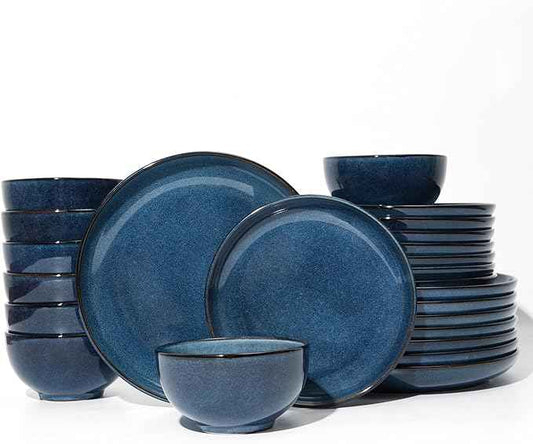 24 Piece Dinnerware Sets for 8, Modern Stoneware Plates and Bowls Setst, Perfect for Family Gatherings & Holiday Celebrations, Easy Cleaning Dishes Set, Stack Compactly Dishware, Starry Blue