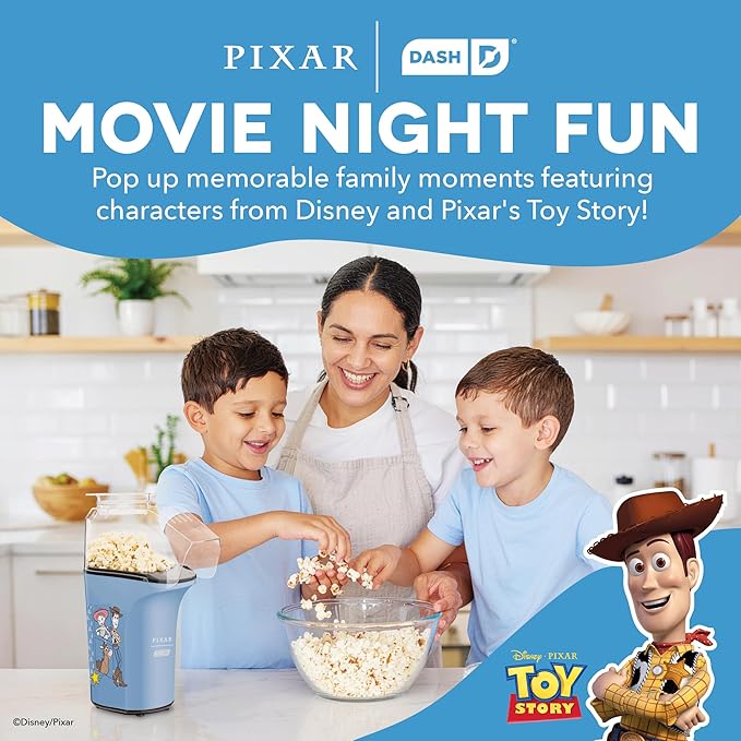 Disney Dash Fresh Pop Popcorn Maker - Oil-Free, Air Popcorn Popper - With Measuring Cup & Recipe Guide - Perfect for Movie Nights - 16 Cups, Toy Story