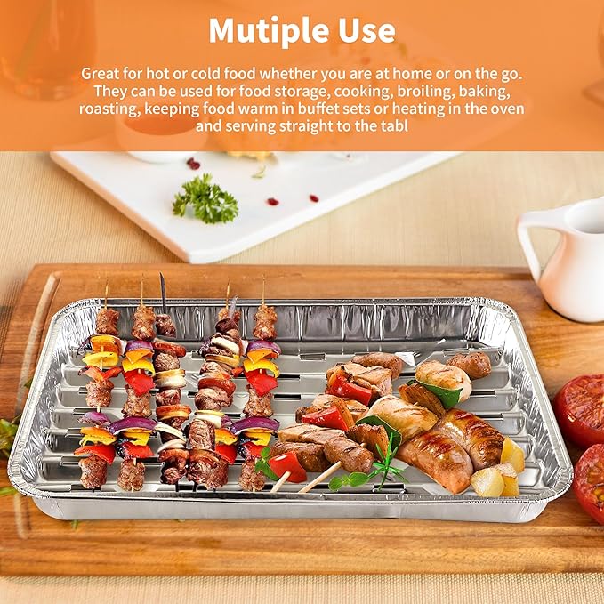 40 Pack Disposable Broiler Pans with Holes, 13.4 x 9 x 0.7 inch Aluminum Foil Grill Pans for Oven, Baking, BBQ, Takeout, Meal Prep