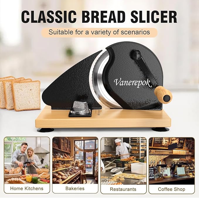 vanerepok Manual Bread Slicer for Homemade Sourdough Bread Versatile Hand Crank Bread Slicer for Sourdough Crusty Bread Etc Stainless Steel Slicers Adjustable Width for Homemade & Commercial Use