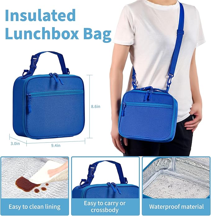 Bento Box for Kids with Thermo Food Container (9oz), 4-Compartment Lunch Box, Adjustable Divider, Leakproof Bento Lunch Box, Includes Utensils & Carry Bag for School, Office(Blue)