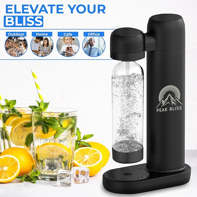 Original Soda Maker (Matte Black): Carbonate Drink (1L PET Bottle Included), Create Sparkling, Seltzer & Fizzy Water, Compatible with Any Screw-In 60L CO2 Carbonator (Not Included)