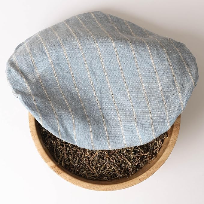 100% Linen Stripe Bowl Covers Reusable For Bread Proofing, 4 Pcs Elastic Cloth Fabric Bowl Covers, 5.9 * 7.9 * 9.8 * 11.8 Inches, Blue