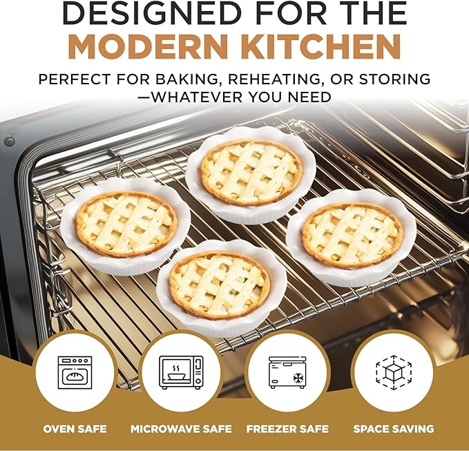Aunt Shannon's Kitchen White Ceramic Mini Pie Pans - Set of 4 - Small 5.5 Inch Pie Pans with Classic Fluted Rims - Individual Pot Pie Pans for Pot Pies, Quiches, Puddings - Pot Pie Baking Dishes