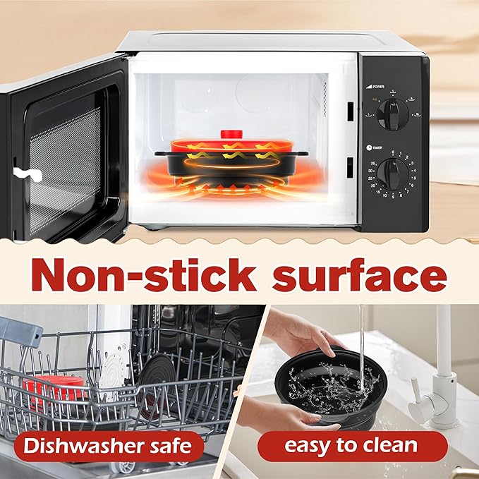 Microwave Steamer for Vegetables | Microwave Grill Pan & Steamer Bowl | Microwave Silicone Cookware | Microwave Popcorn Popper | Dishwasher Safe