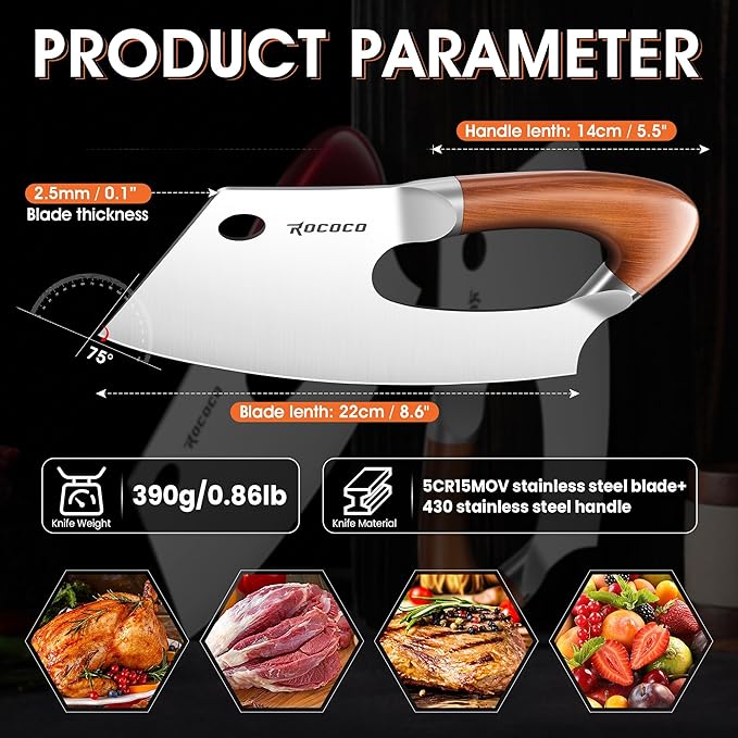ROCOCO Meat Cleaver Knife Unique Effort Saving Kitchen Knife Professional Stainless Steel Chef Cooking Knives for Cutting Meat Vegetable Father Mother Christmas Gift Bronze