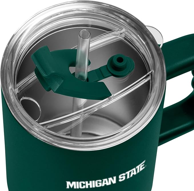 Logo Brands NCAA 40 oz Tumbler with Handle -Stainless Steel Insulated Travel Tumbler with Straw Lid – Powder Coated, Leak-Resistant, Keeps Drinks Hot/Cold – Great for Tailgating, or Everyday Use