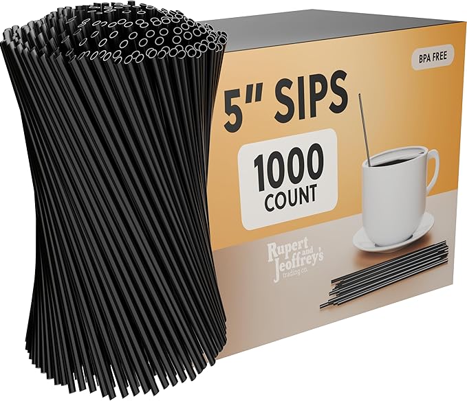 Disposable Plastic Coffee Stirrer Straw - 5 Inch Sip Stir Stick (Black, 1,000 count)