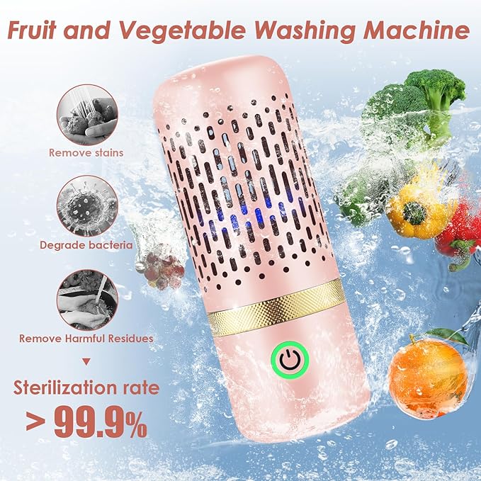 Cudinham Fruit and Vegetable Purifier Cleaner Washing Machine Upgraded Capsule Shape Disinfection OH-ion Purification Technology for Cleaning Veggie Grains Rice Meat Seafood, Pink