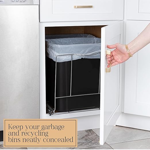 HOLDN’ STORAGE Pull Out Double Trash Can Under Cabinet - Two 7 Gallon Trash Can Included, Adjustable, Heavy Duty with Lifetime Limited Warranty 17¾” Wide Cabinet Opening - Anti Rust Chrome Finish