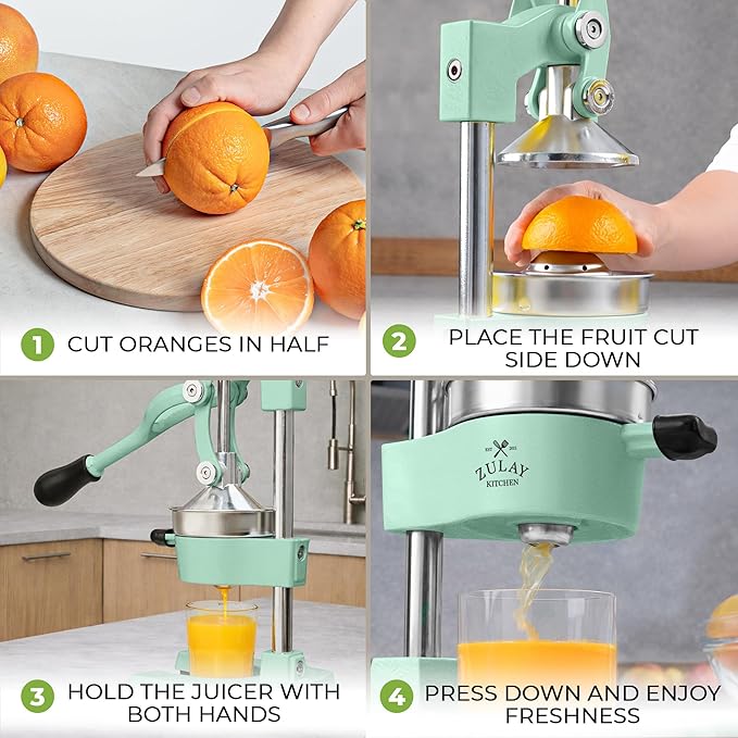 Zulay Kitchen Cast Iron Juicer - Heavy Duty Manual Juicer with Detachable Strainers for Easy Cleaning, Orange Juice Press for Citrus Fruits, Perfect for Bartenders, Juice Lovers & Health Enthusiasts