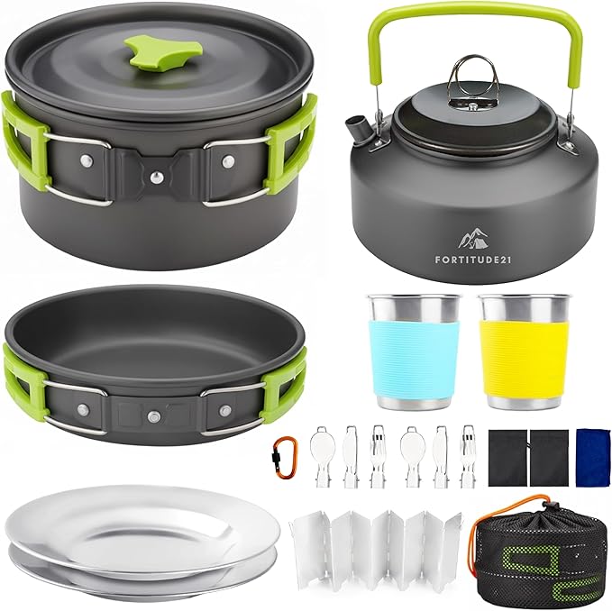 Camping Cookware Set - 19-Piece Lightweight Backpacking Cookware with Pots, Pans, Utensils - Compact Outdoor Cooking Kit for Camping, Hiking, Backpacking & Survival