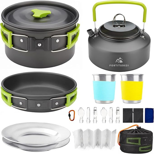 Camping Cookware Set - 19-Piece Lightweight Backpacking Cookware with Pots, Pans, Utensils - Compact Outdoor Cooking Kit for Camping, Hiking, Backpacking & Survival