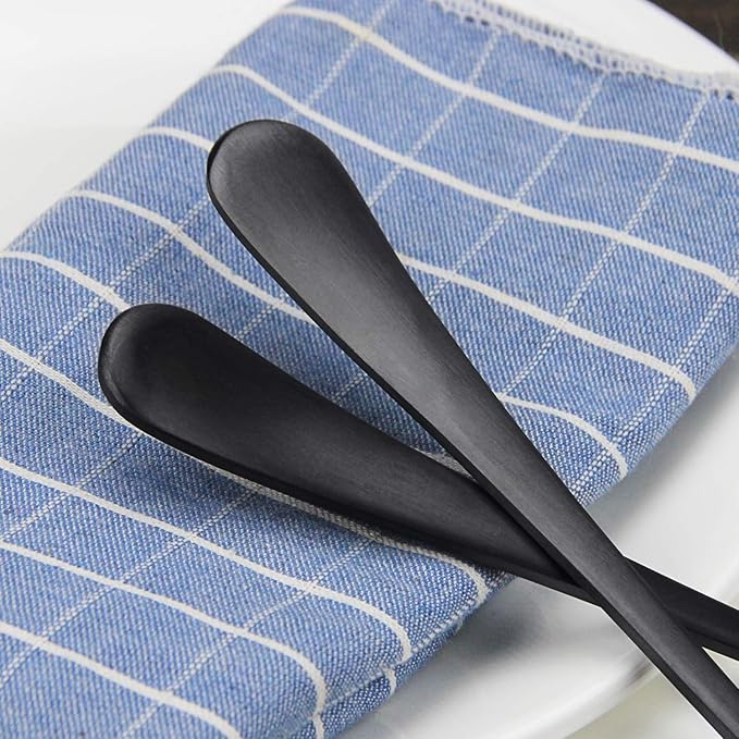 AOOSY 8.7Inch Matte Black Stainless Steel Serving Spoon Set, Serving Spoons x 3, Slotted Spoons x 3 Utility Advanced Buffet Utensils, Premium Skimmer & Perforated Design