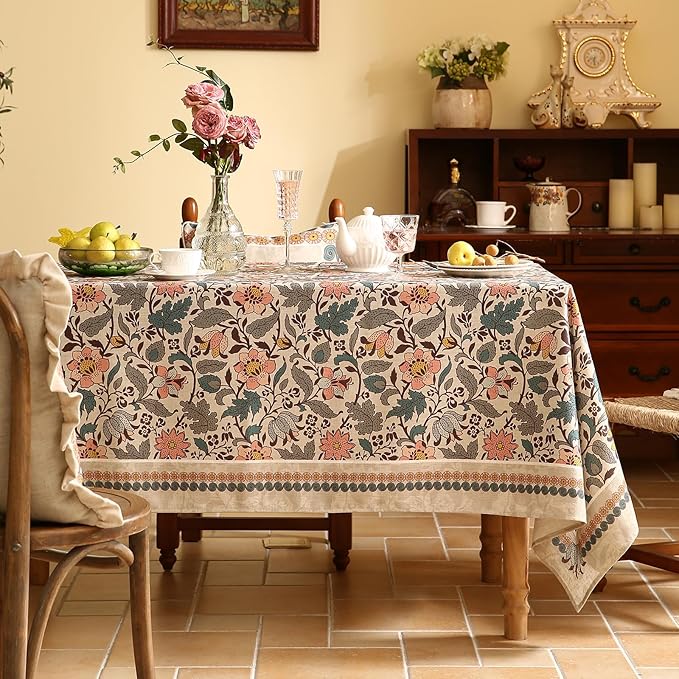 ISAENNE Designer Boho Floral Small Square Tablecloth,Linen Lotus Flower Pattern Colorful Indoor Table Cloth,Durable Decor Tablecloths for Dining Thanksgiving Kitchen Christmas,55"*55"-Hazel A