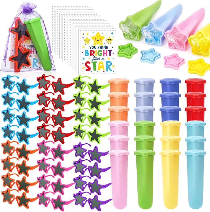 JellyArch 96 Pcs Kids Star Sunglasses Silicone Ice Pop Molds bulk with Inspirational Cards Set Reusable Handheld Ice Pop Yogurt Sticks Summer Party Favor End of the Year Students Gifts from Teacher