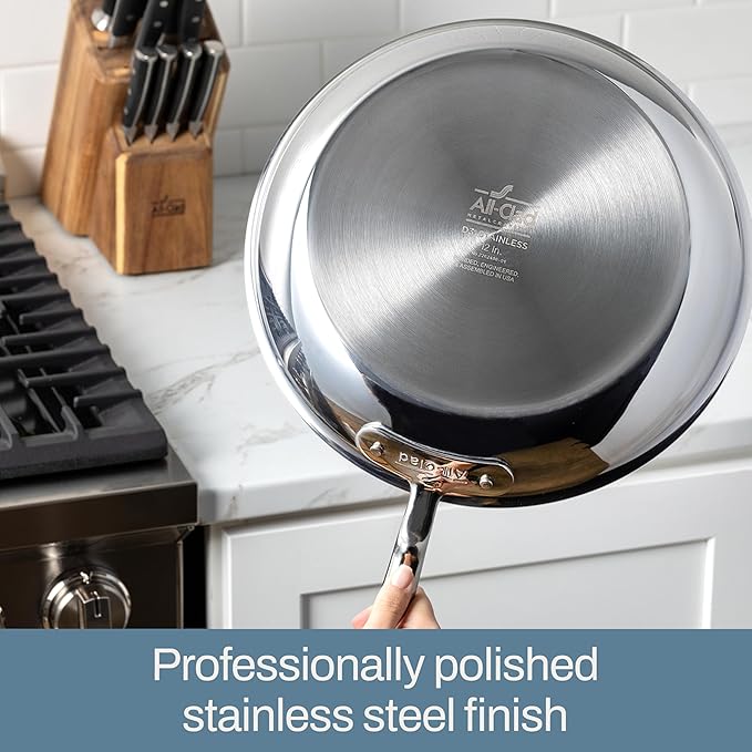 All Clad- D3 12-inch Stainless Steel Frying Pan- 3-Ply Made in USA Cookware-Built to Outlast since 1971- Oven Safe- Induction Compatible