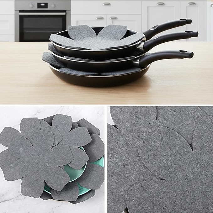 Felt Pot and Pan Protectors for Stacking, 12 Pieces in 3 Sizes, Extra Thick Divider Non-Slip Cookware Dividers Scratch-Resistant Pads for Nonstick Ceramic Glass Metal Pans