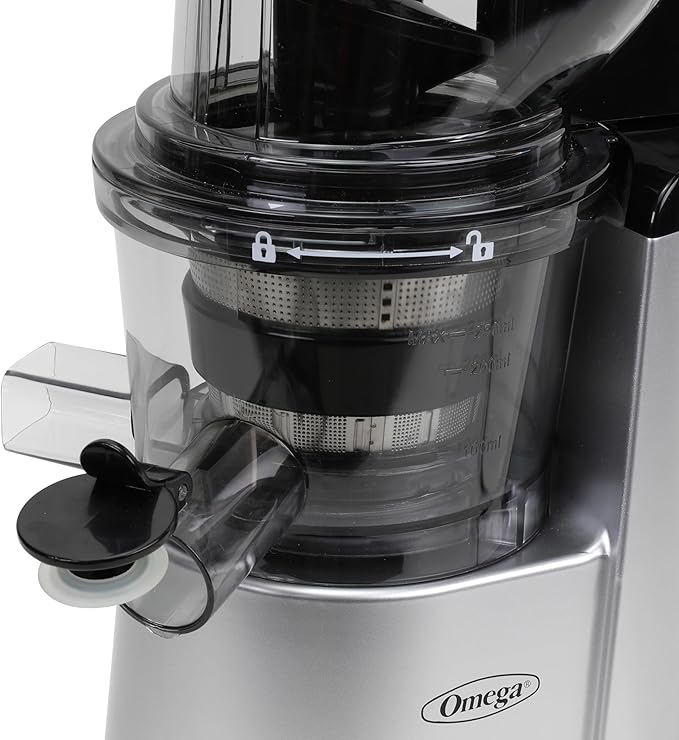 Omega Wide Mouth Juicer Compact Vertical Cold Press Vegetable and Fruit Juice Extractor with 3-Inch Hopper 2-Speed Slow Juicing with Space Saving Design, 120-Watts, Black