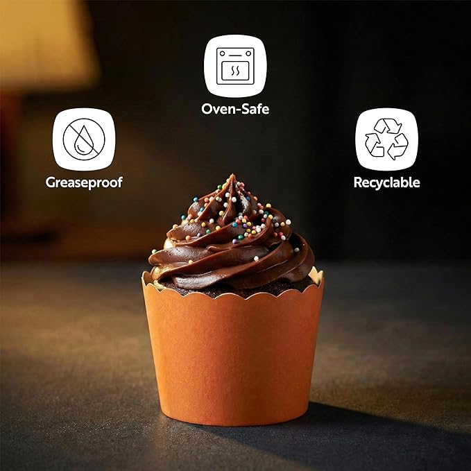 Restaurantware Baking Cups 200 Pack of 3.38 oz Paper Cupcake Liners Greaseproof Scalloped Oven-Safe Elegant Dessert Muffin Cups Disposable for Parties