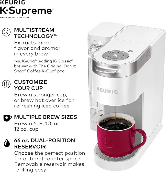 Keurig K-Mini Single Serve Coffee Maker, Studio Gray, 6 to 12 oz. Brew Sizes & K-Supreme Single Serve K-Cup Pod Coffee Maker, MultiStream Technology, White