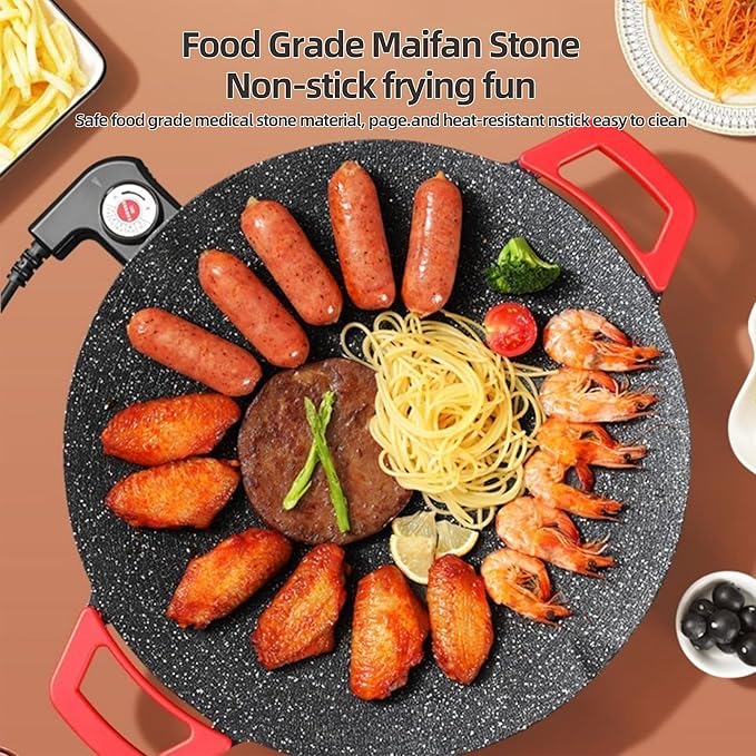 AORAN Indoor Grill Electric Smokeless Set – Nonstick Electric Griddle for Indoor Use, Compact & Versatile Cooking for Steaks, Pancakes & BBQ, Includes Silicone Spatula, Oil Brush & Food Tongs