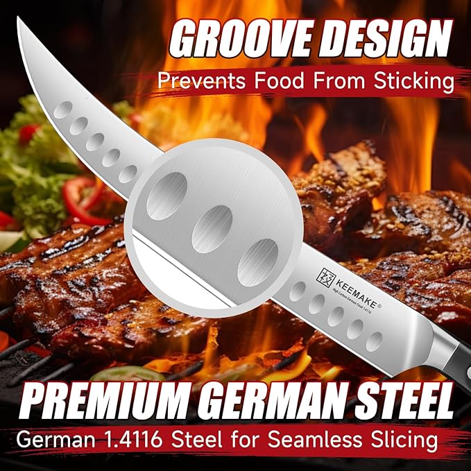 KEEMAKE Butcher Knife, 10‘’ Carving & Slicing Knife with Ergonomic Full Tang Handle, German High-Carbon Steel, Sheath Included, Razor Sharp for Meat, Roasts, BBQ, Turkey, Grilling Gifts for Men