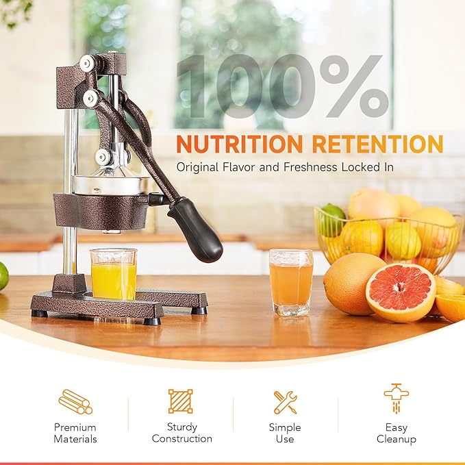 CO-Z Hand Press Juicer Machine, Manual Orange Juicer and Professional Citrus Juice Press for Orange Watermelon Pom Lime Lemon Juice Cocktail, Commercial Lemon Squeezer and Orange Crusher, Copper