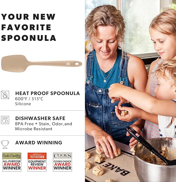 DI ORO Silicone Spoon Spatula - 600°F Heat-Resistant Large Silicone Spoonula Scraper - BPA Free Nonstick Cookware Safe Rubber Kitchen Utensil for Baking, Cooking, & Mixing - Dishwasher Safe (Clay)
