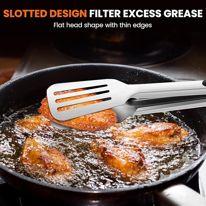 Kitchen Tongs for Cooking,Stainless Steel Spatula Tongs Locking Metal Tongs for Grilling/Barbecue/BBQ,Serving,Buffet,Perfect for Flipping Steak and Fish,Set of 2 (12 & 14 inch)