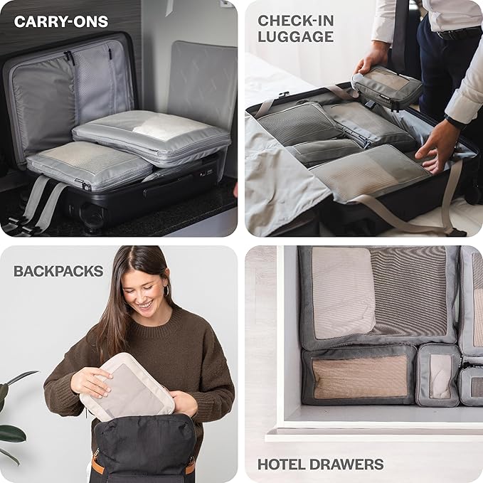 Aerotrunk Compression Packing Cubes for Travel - Luggage Organizer Bags - Double Zipper Packing Cubes for Suitcases (2-Pack, Dark Blue)