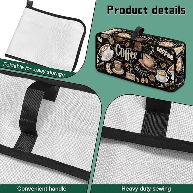 Toaster Cover 2 Slice Black Coffee Theme Cover for 2 Slice Slim Toaster Easy to Fold and Carry Small Appliance Covers, Dustproof & Water-Resistant, Easy to Clean