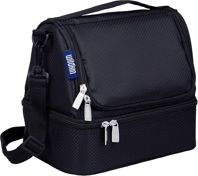 Wildkin Kids Two Compartment Insulated Lunch Bag – Keeps Food Hot or Cold, Easy-Clean Lining, Leak-Resistant & BPA-Free – Boys & Girls, Ideal for School, Travel & Daycare – Rip-Stop Black