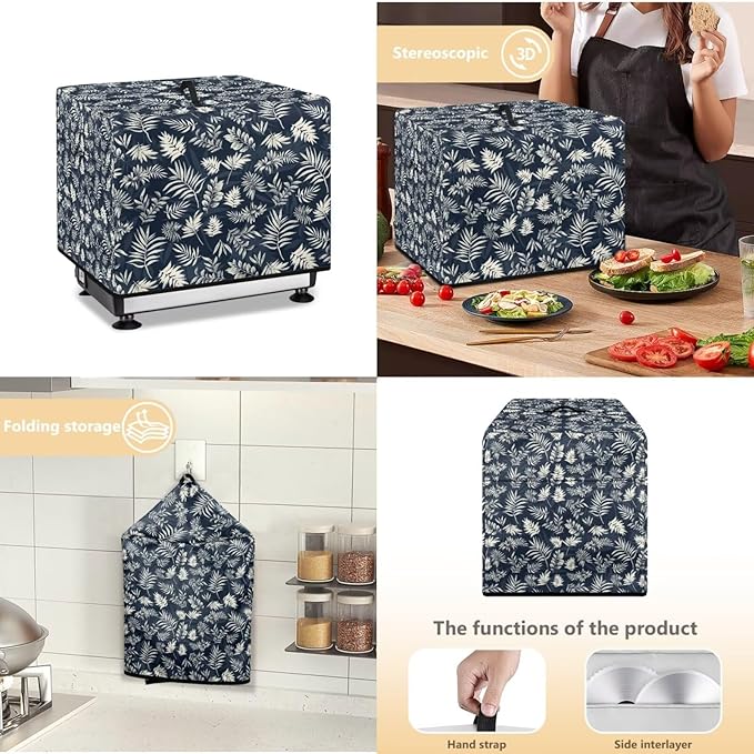 Meat Slicer Cover with Side Pockets for Home Use Dust-proof Food Slicers Meat Slicer Protection Case for Recipe Stainless Steel Blade, Brush, Kitchen Decor, Retro Palm Leaf Pattern Print