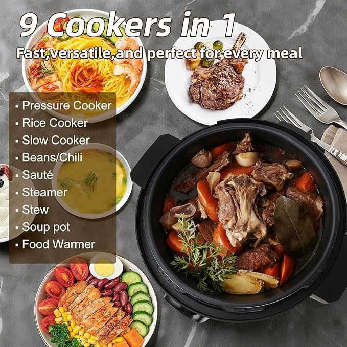 26.4QT Commercial Electric Pressure Cooker,208-240V 2500W Large Stainless Steel Pressure Cooker,9 in 1 Multicooker Slow Cooker With LED,Not Stick Inner Pot,24 Hours Preset & Auto Keep Warm
