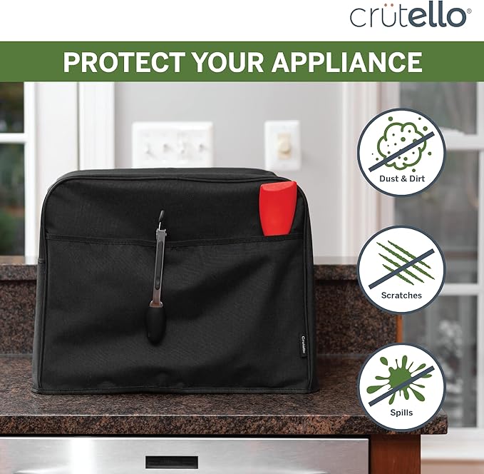 Crutello Convection Toaster Oven Cover with Storage Pockets - Fits Machines Up to 17 x 15 x 14 Inches - Black