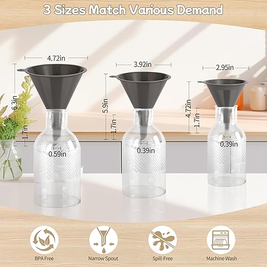 Plastic Kitchen Funnel Set of 3 with Clean Brush, Round Food Funnels for Kitchen Use, Multifunctional Funnels for Filling Canning&Bottles, Suitable for Cooking, Lab and Automotive Use