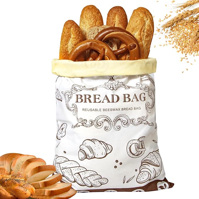 Reusable Beeswax Bread Bags - Large Capacity Cotton Storage for Homemade, Sourdough & Fresh Bread | Food-Grade Eco-Friendly Storage Solutions