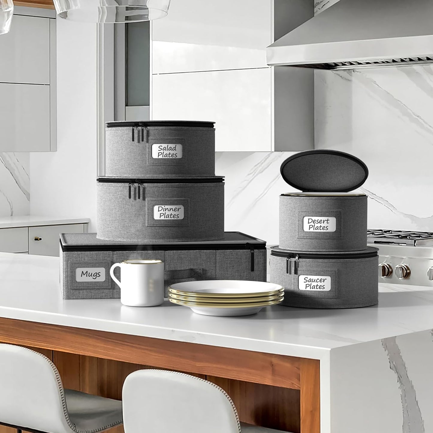 Sorbus China Storage Containers Hard Shell - Glass & Dish Storage Containers for Transport, Moving, Party - 5 Pc. Stackable Plate Storage Set for Dinnerware, Mugs, Cups - Felt Plate Protector included