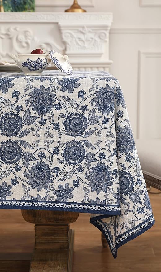 patdrea Designer Small Blue Tablecloth for Rectangle Table,Vintage Paisley Pattern Table Cloth,Decor Floral Cover Cloth for Kitchen Dining Christmas,Thanksgiving,Party,55"x71"-Lantang a