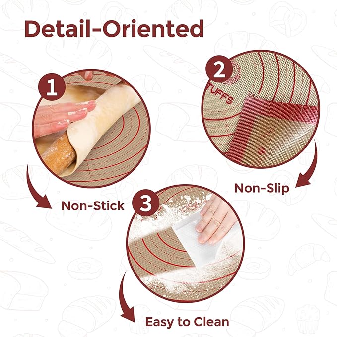 Silicone Bread Sling and Pastry Mat, 3 PCS Non-Stick & Easy Clean Reusable Silicone Bread Baking Mat with Long Handles, Easy to Transfer Sourdough Bread (Pastry Mat＆Oval and Round Bread Sling, Red)