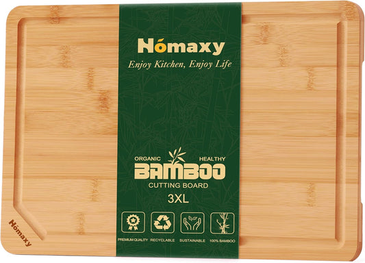 Homaxy Extra Large Organic Bamboo Cutting Boards for Kitchen, 24"x18" Wooden 3XL Cutting Board with Juice Groove and Handles, Charcuterie Butcher Block Wood Serving & Chopping Board - Pre Oiled