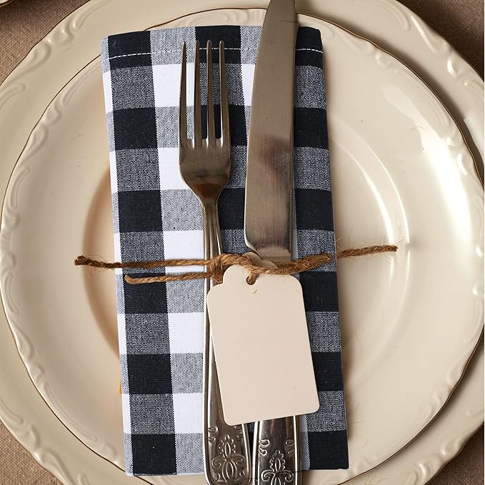 Urban Villa Cloth Dinner Napkins Set of 12 20''x20''100% Cotton Black White Buffalo Checks Highly Absorbent Washable Reusable Durable Ideal for Farmhouse Party Thanksgiving Fall Christmas Everyday Use