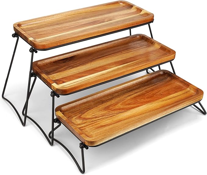 3 Tier Cupcake Stand and Towers Large Serving Tray for Party Acacia Wooden Dessert Table Display Set Decorative Tray Tiered Tray Decor Small Chees Charcuterie Boards Rustic Wood Serving Platters Trays