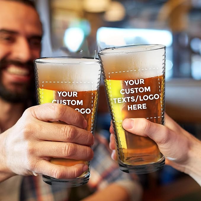 Custom Spiral Pint Glass 16 oz. Set of 100, Personalized Bulk Pack - Beer Glasses, Heavy Duty Drinkware - Clear