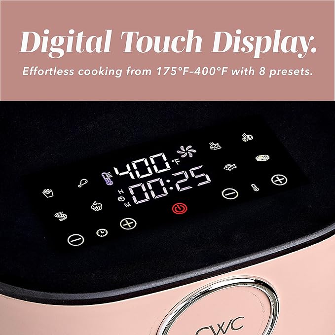 COOK WITH COLOR 1400W 5.5Qt Digital Kitchen Air Fryer with Glass Basket, 8 Presets Healthy Cooking Options, Bake, Fry, Reheat, 60-Min Timer, Adjustable Temperature Control 175°F–400°F, Blush